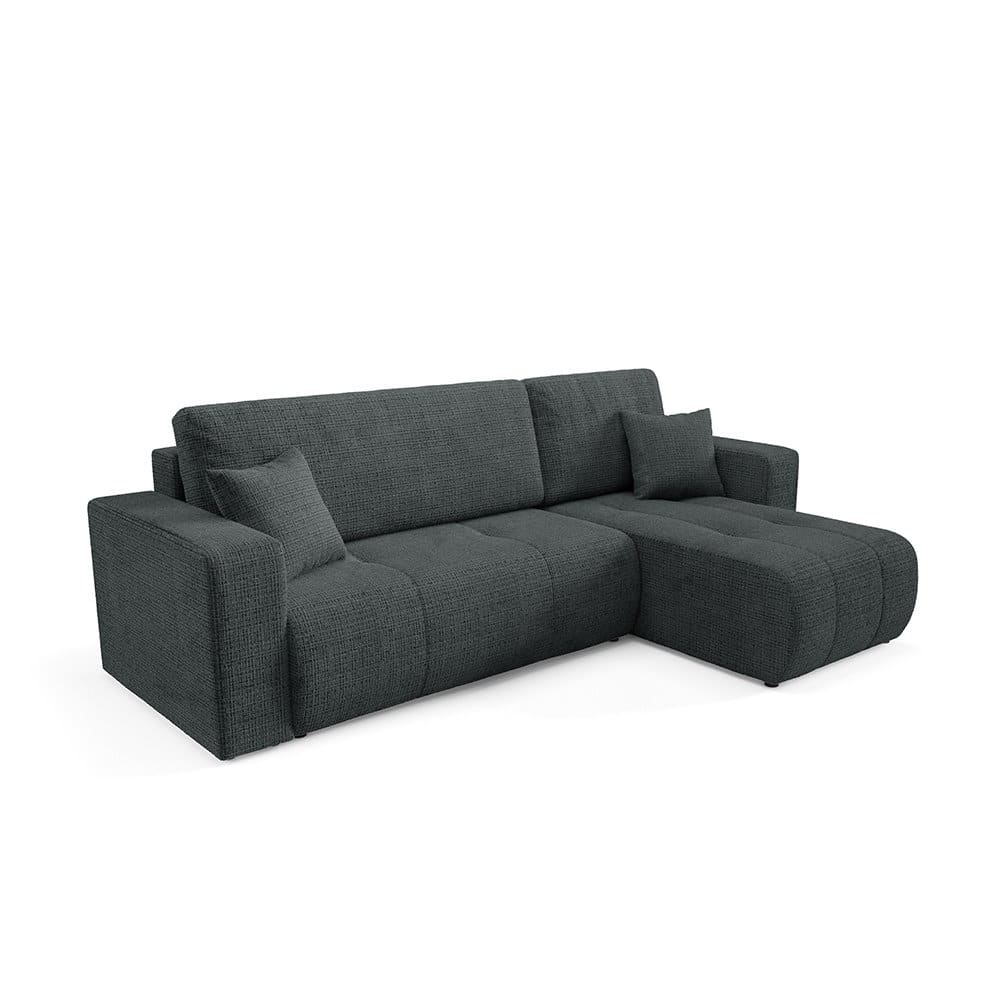 Canapé d'angle droit 3 places en tissu texturé gris foncé