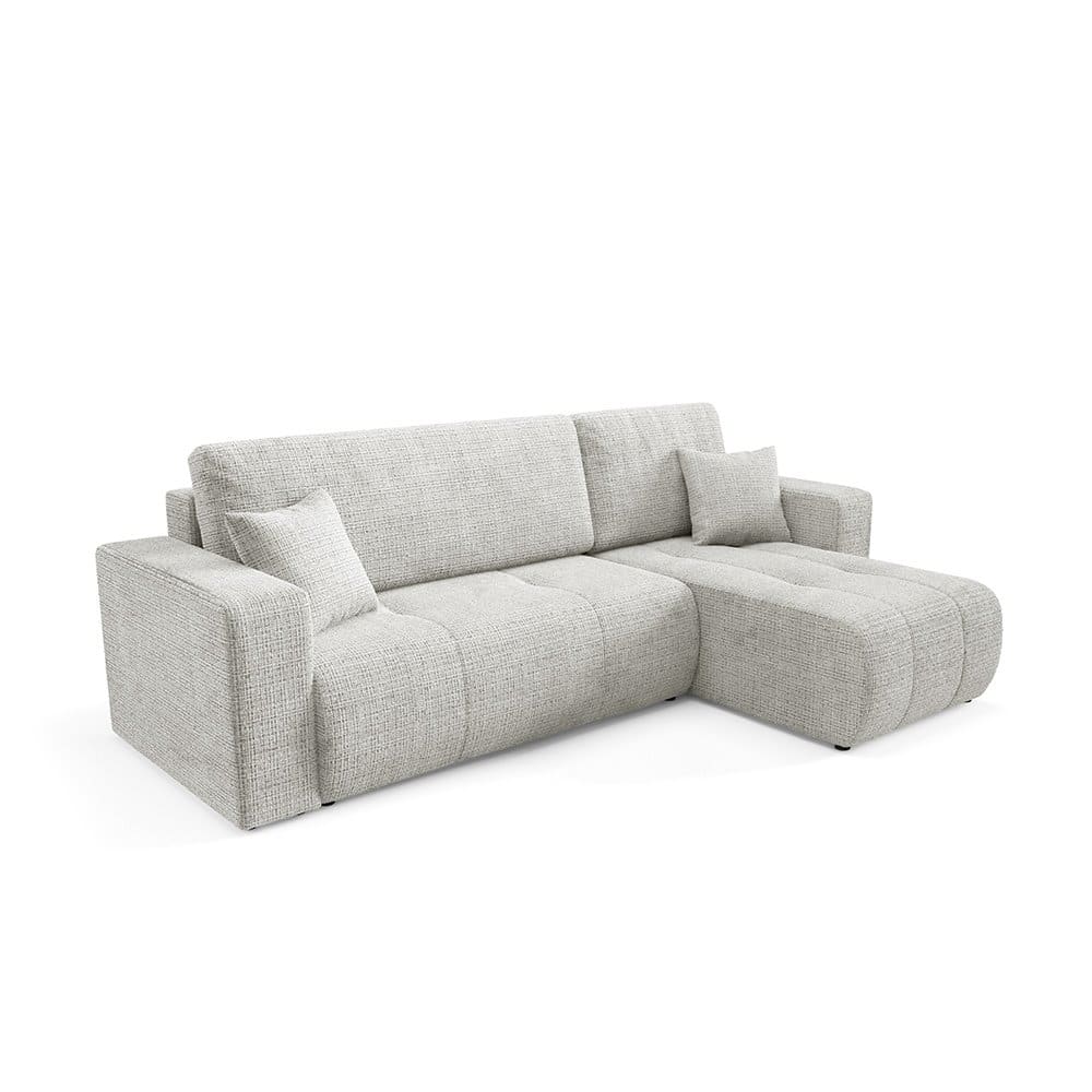 Canapé d'angle droit 3 places en tissu texturé gris