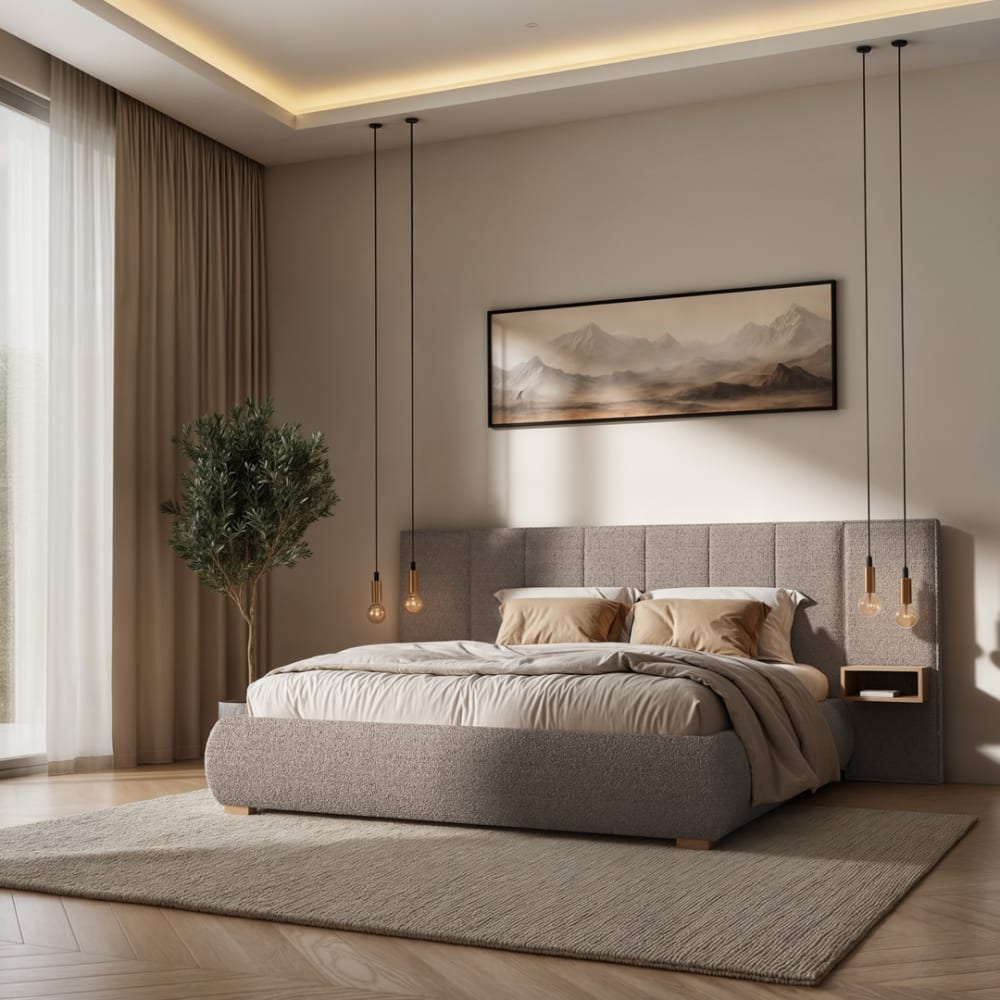 Mesonica Bett mit Bettkasten Lattenrost gestreifte Kopfstütze, braun 180x200 - Pes - Polyester