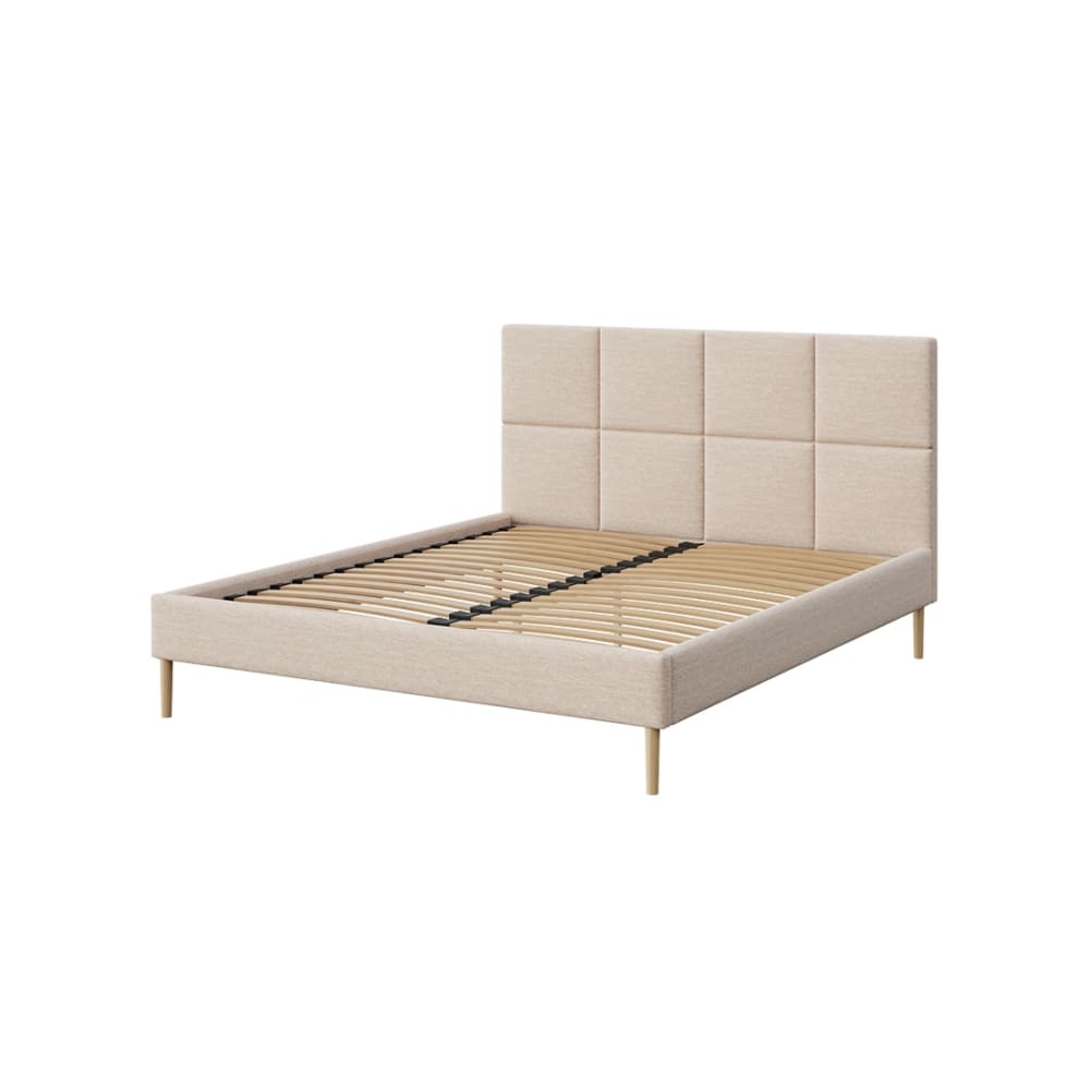 Lit avec sommier à lattes carrés crème 180x200