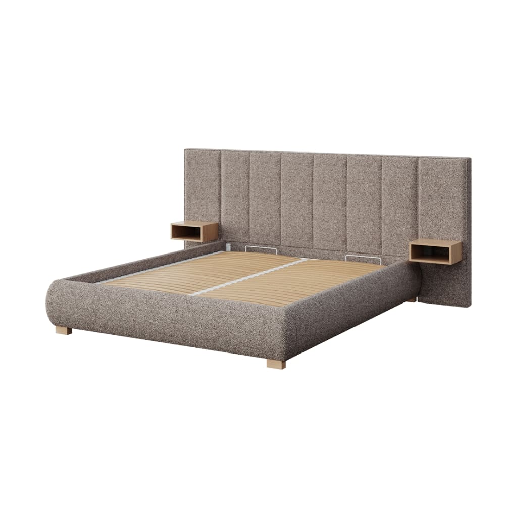 Lit coffre avec sommier à lattes rayures marron 160x200