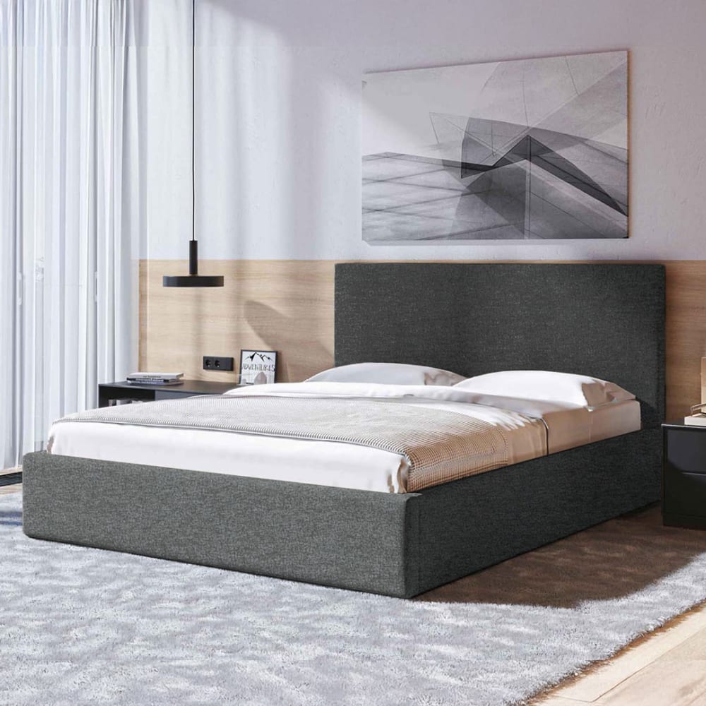 Mesonica Bett mit Bettkasten Lattenrost glatte Kopfstütze, grau 140x200 - Pes - Polyester
