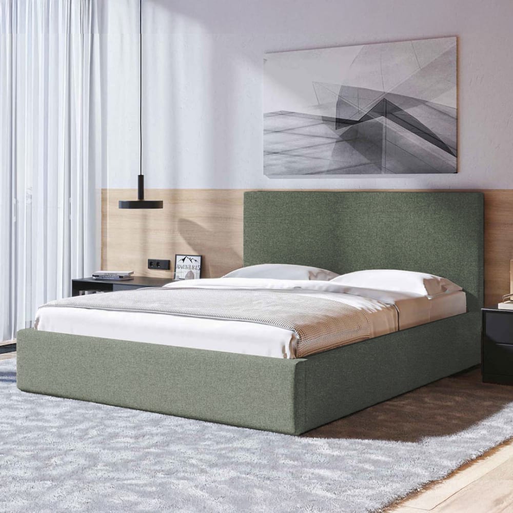 Mesonica Bett mit Bettkasten Lattenrost glatte Kopfstütze, grün 180x200 - Pes - Polyester