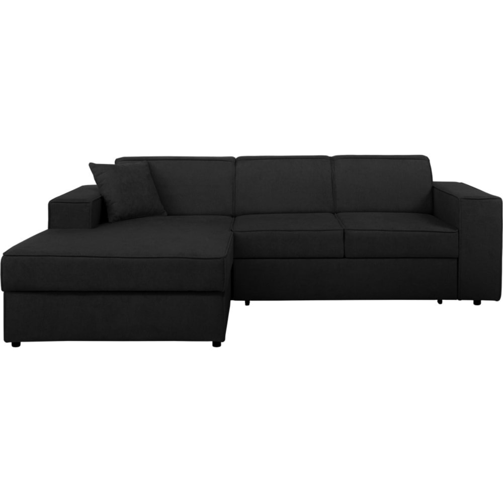 Canapé-lit d'angle avec fonction couchage noir gauche