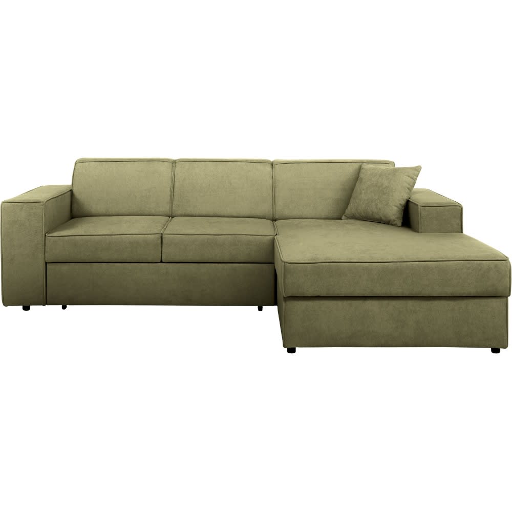 Beauty Sofa GmbH Ecksofa mit Schlaffunktion, Velours-Stoff, hellgrün, rechts style modern - Stoff
