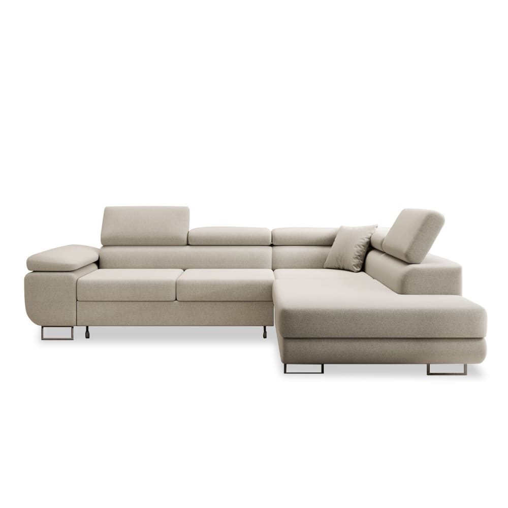 Canapé d'angle droit convertible 6 places en tissu beige