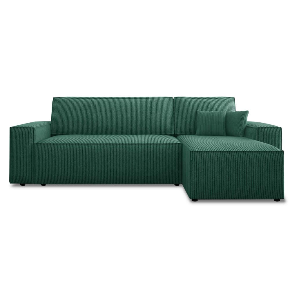 Canapé d'angle convertible réversible 4 places en velours côtelé vert