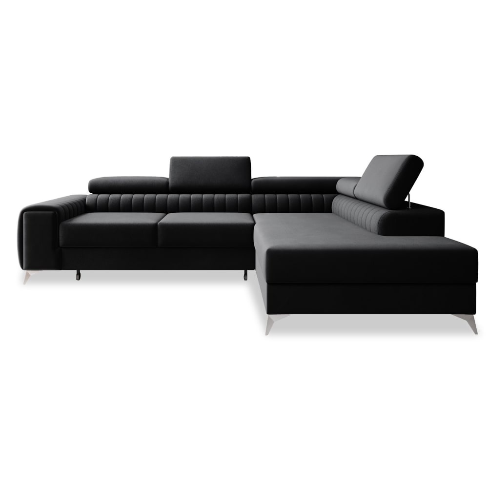 Canapé d'angle droit convertible 6 places en velours noir