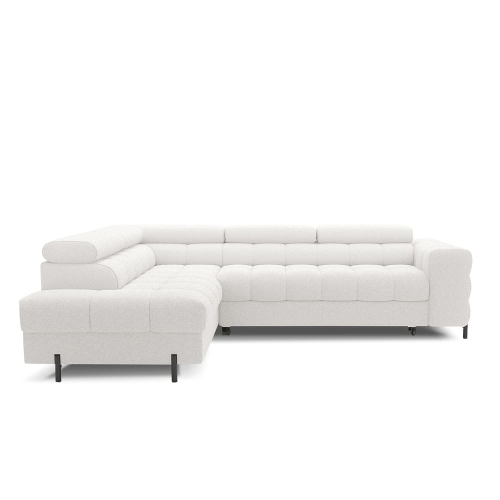 Canapé d'angle gauche convertible 5 places en bouclette blanc