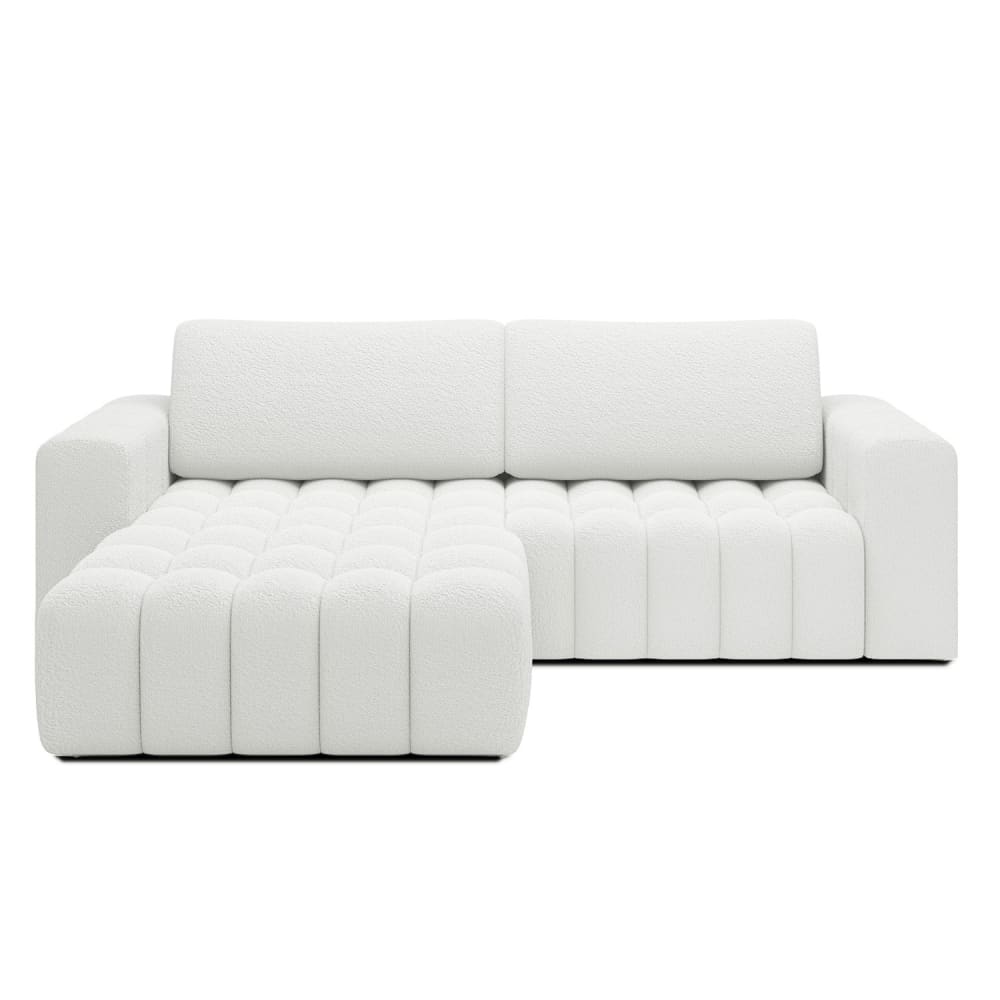 Canapé d'angle gauche convertible 4 places en bouclette blanc