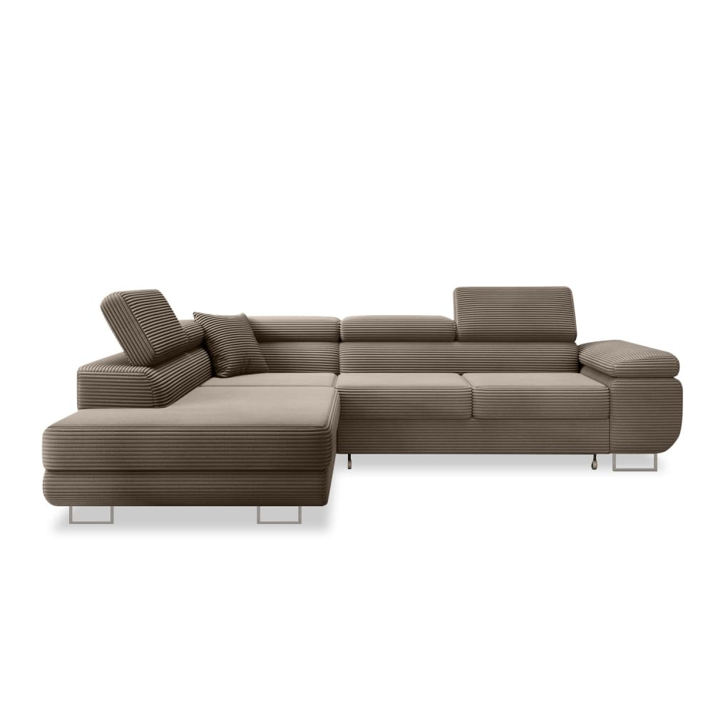 Canapé d'angle gauche convertible 6 places en velours côtelé taupe