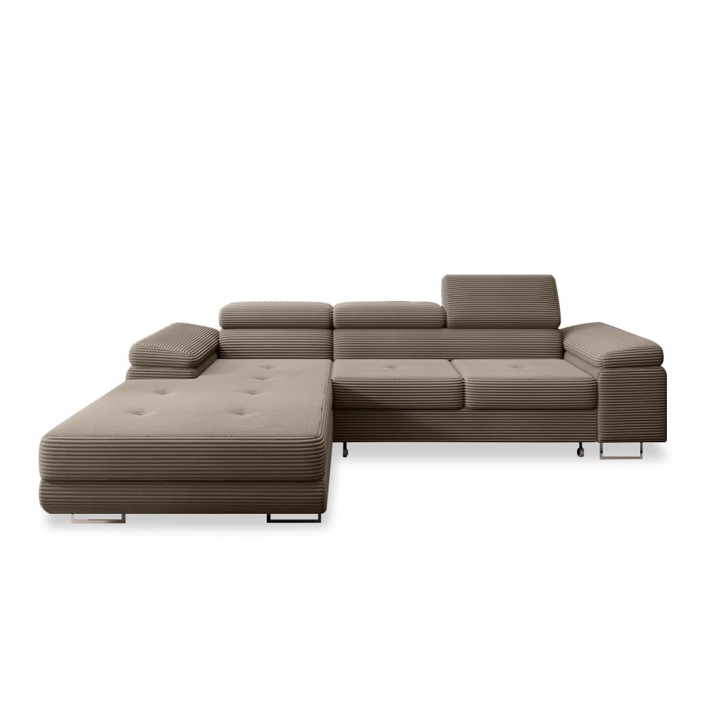 Canapé d'angle gauche convertible 6 places en velours côtelé taupe