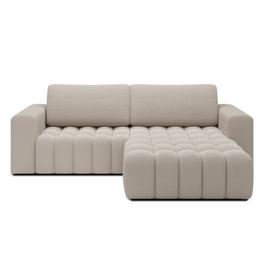 Canapé d'angle droit convertible 4 places en bouclette beige