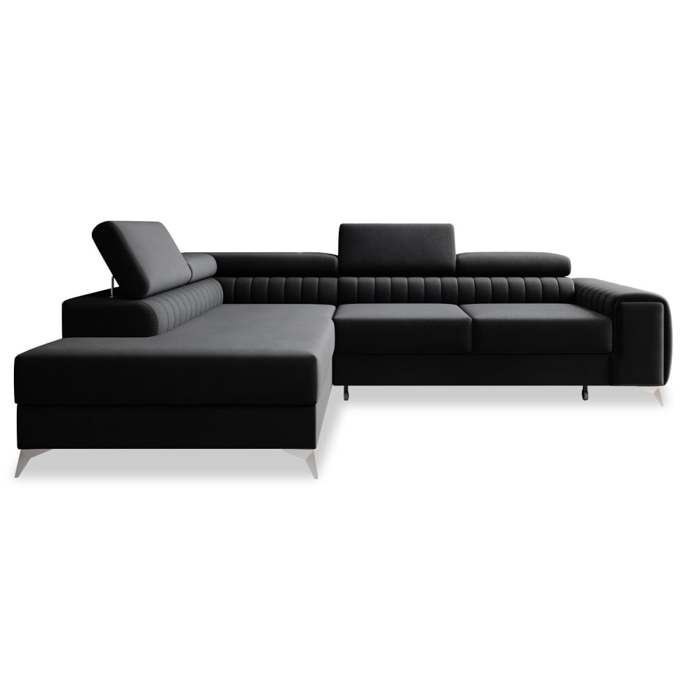 Canapé d'angle gauche convertible 6 places en velours noir