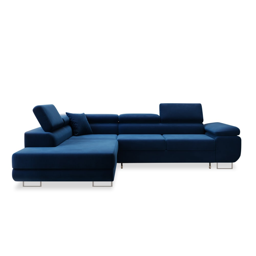 Canapé d'angle gauche convertible 6 places en velours bleu