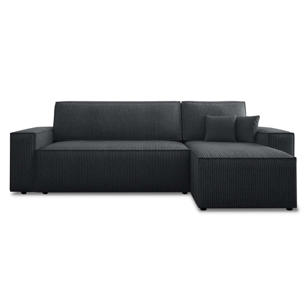 Canapé d'angle convertible réversible 4 places en velours côtelé noir