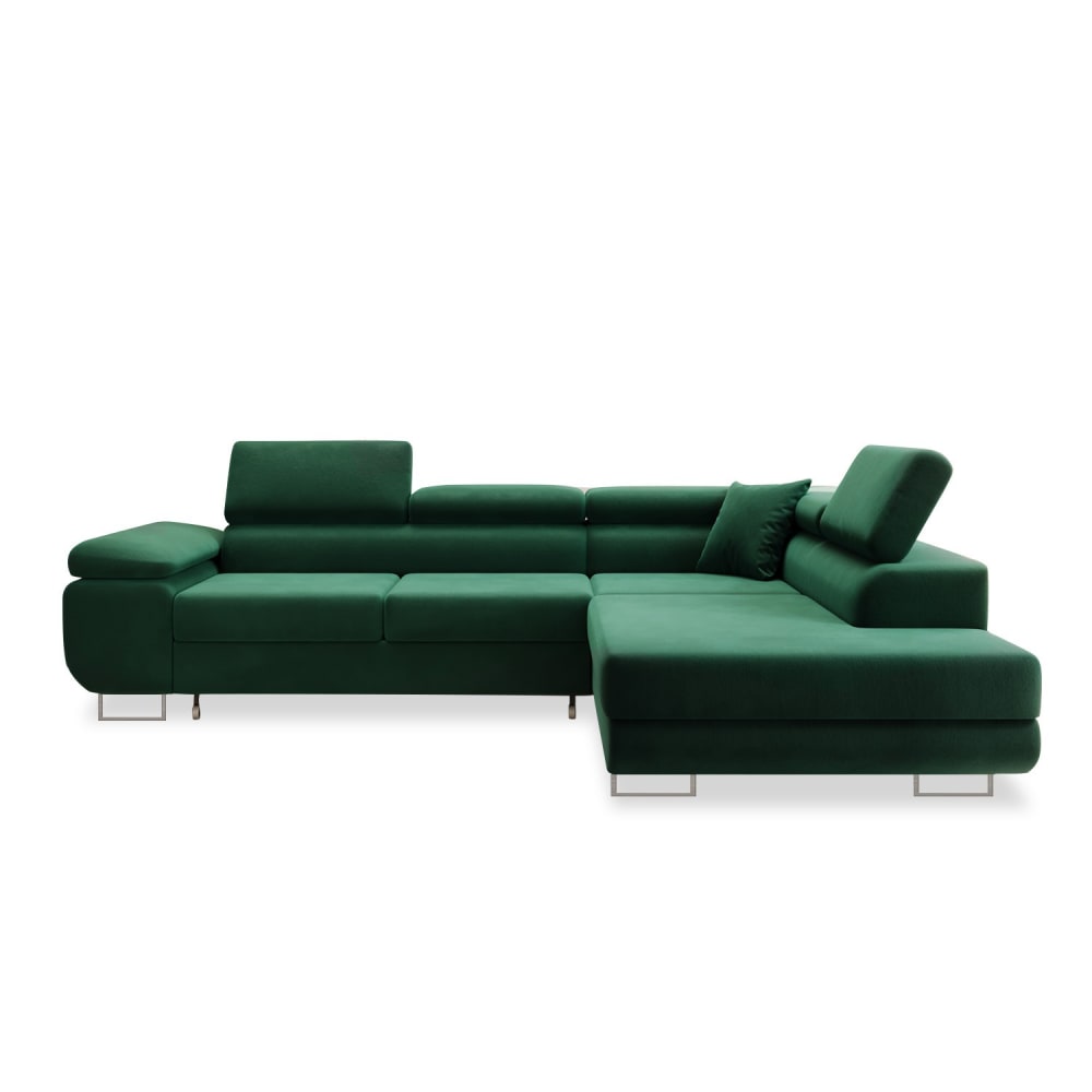 Canapé d'angle droit convertible 6 places en velours vert