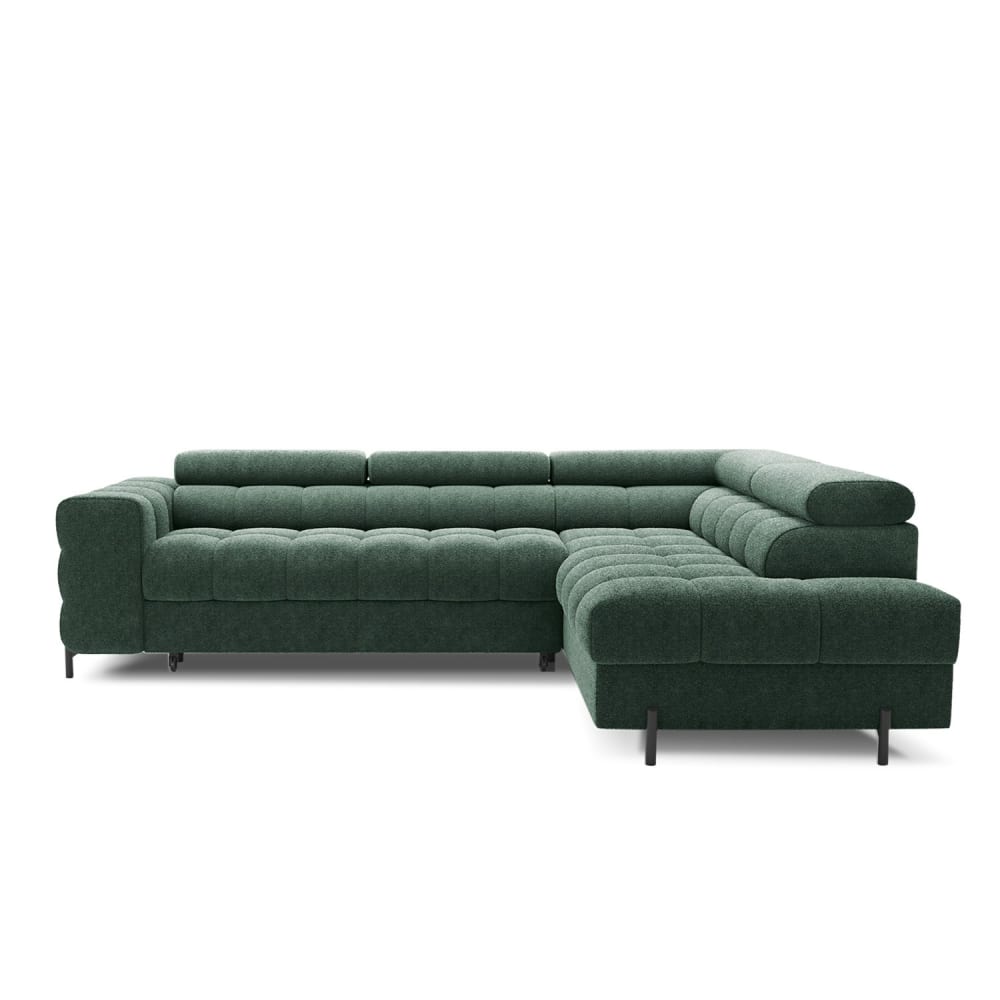 Canapé d'angle droit convertible 5 places en velours vert