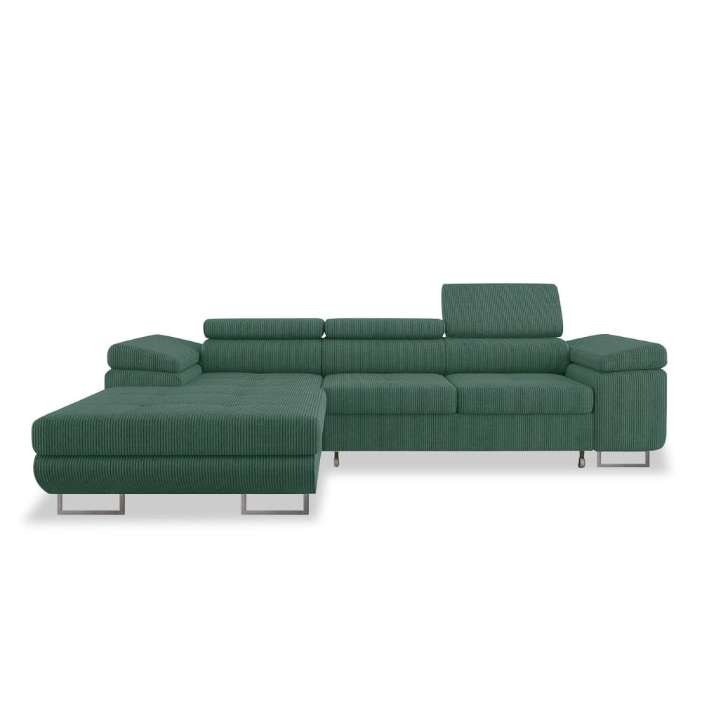 Canapé d'angle gauche convertible 6 places en velours côtelé vert