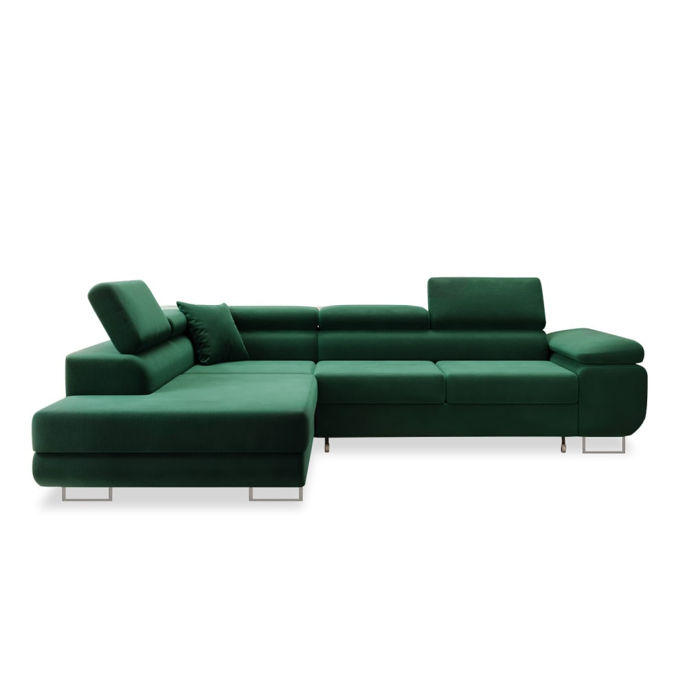 Canapé d'angle gauche convertible 6 places en velours vert