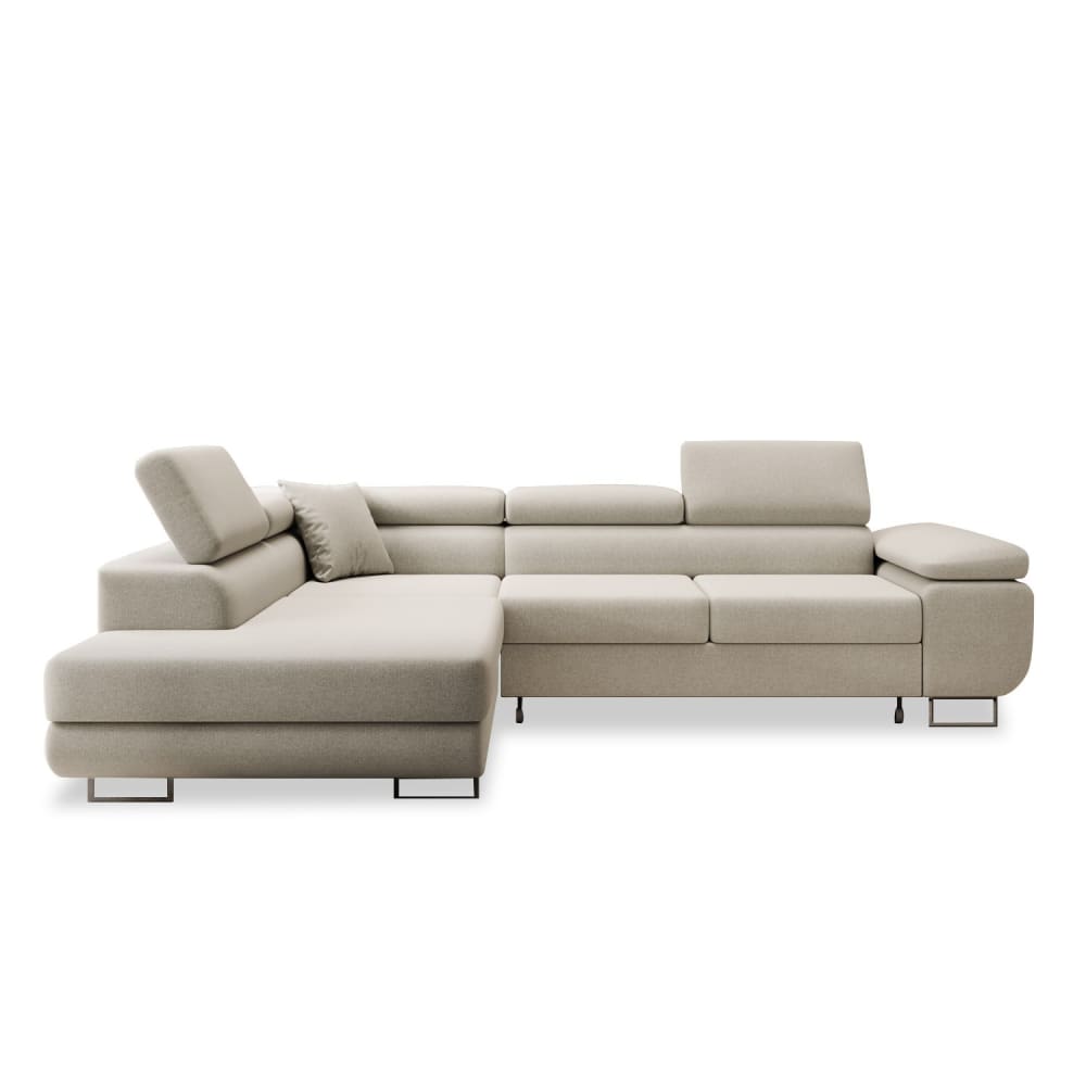 Canapé d'angle gauche convertible 6 places en tissu beige