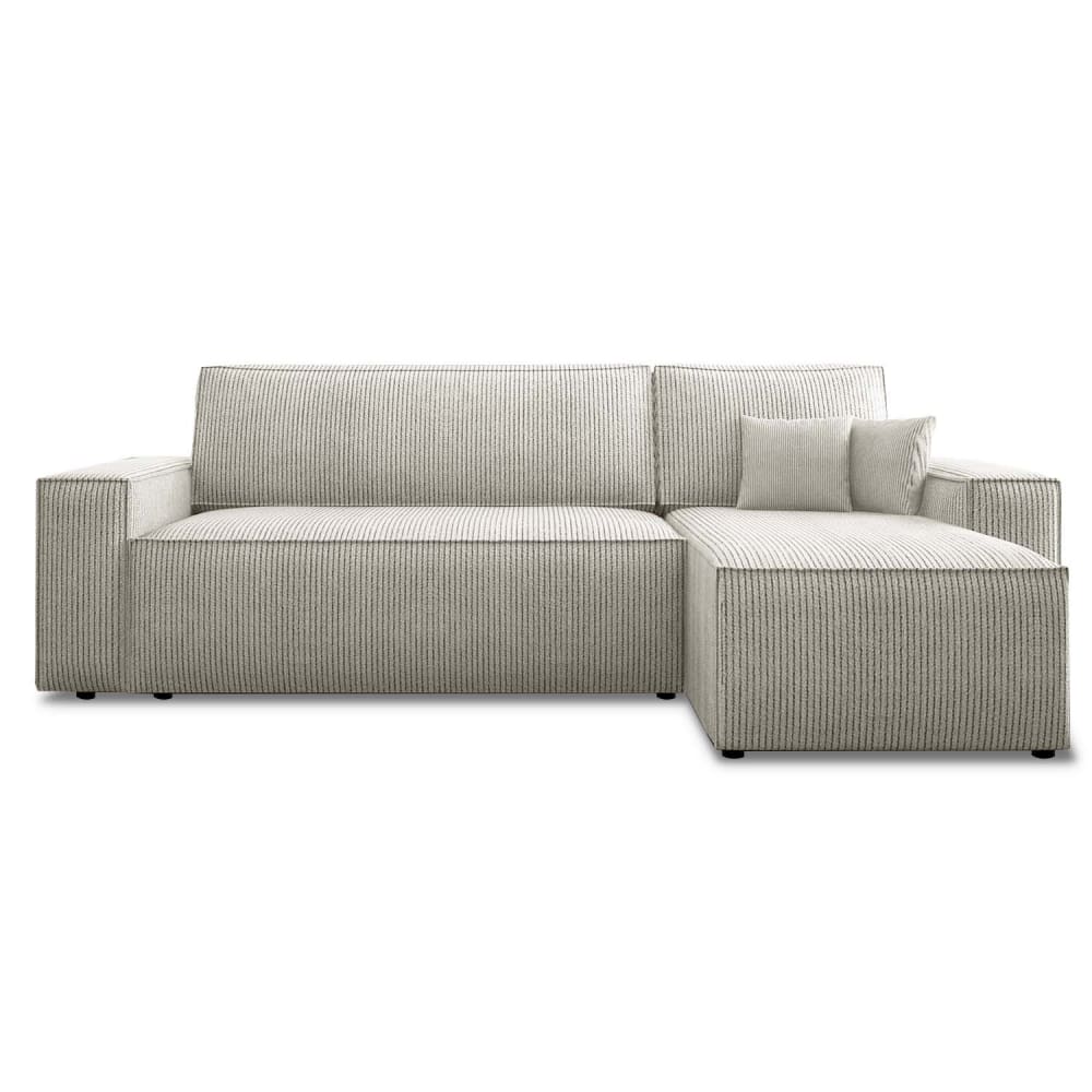 Canapé d'angle convertible réversible 4 places en velours côtelé beige