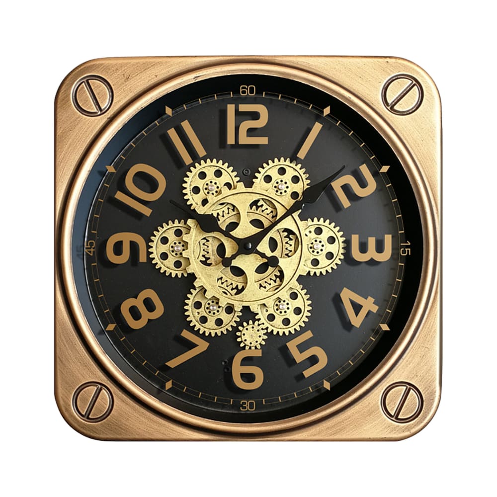 Horloge carrée à mécanismes métal 35cm dore
