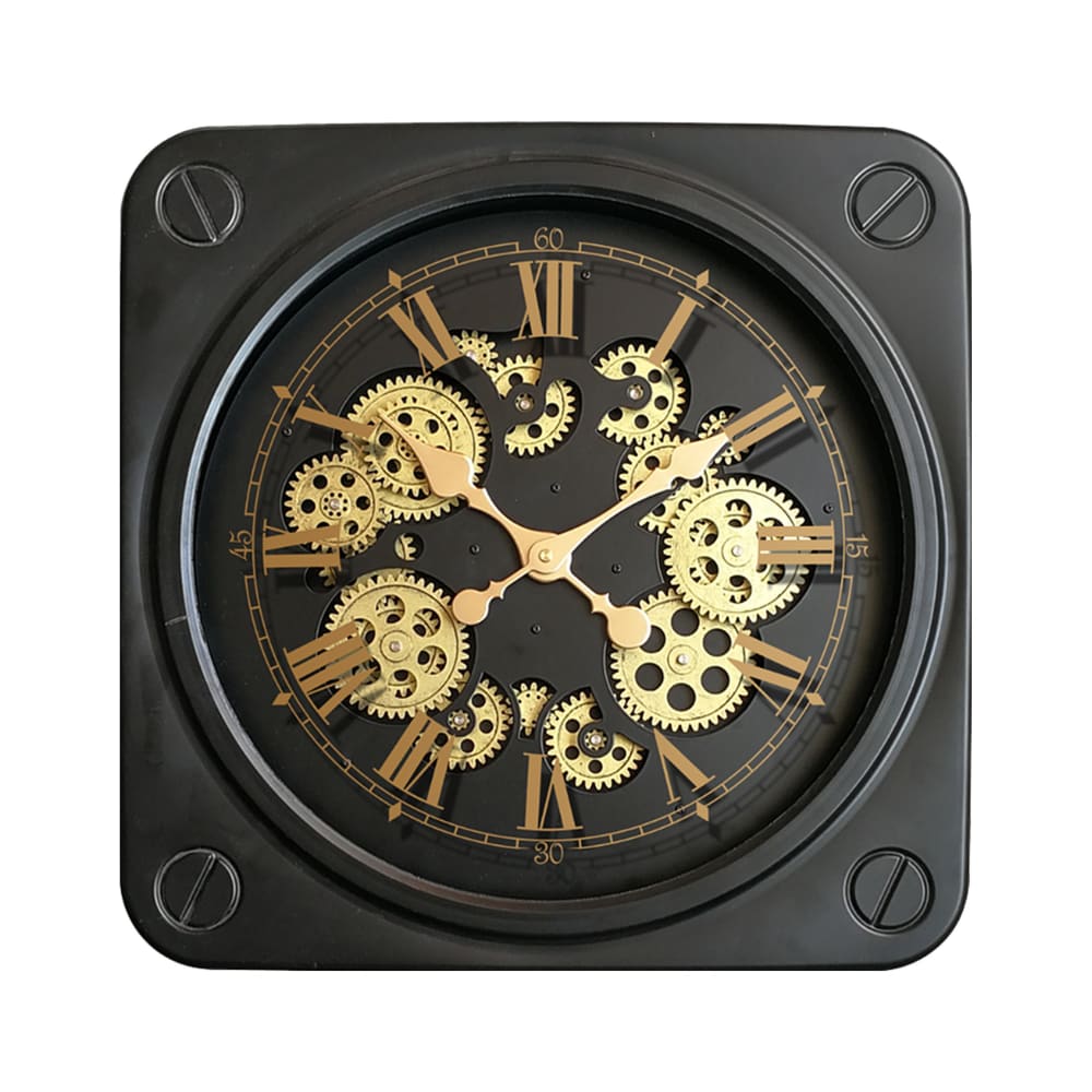 Horloge carrée à mécanismes 45cm noir