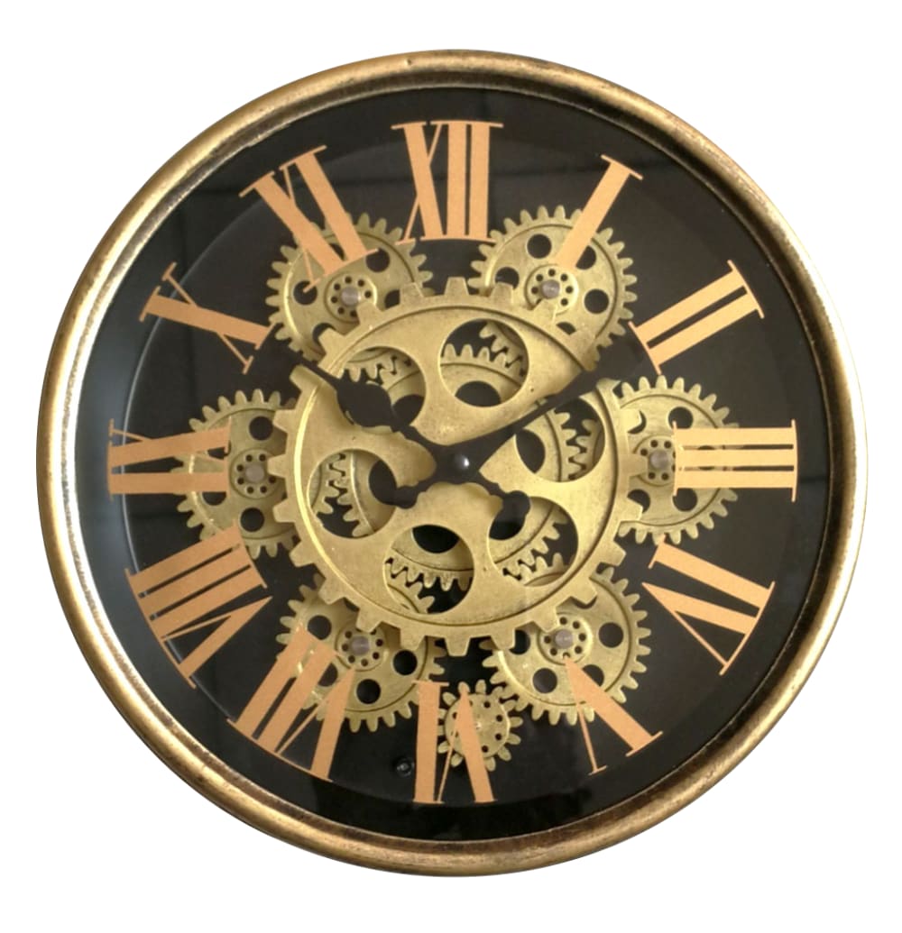 Horloge métal mécanismes 25x6x25cm dore
