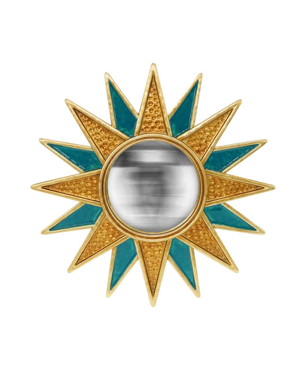 Miroir soleil convexe bleu et doré 28cm