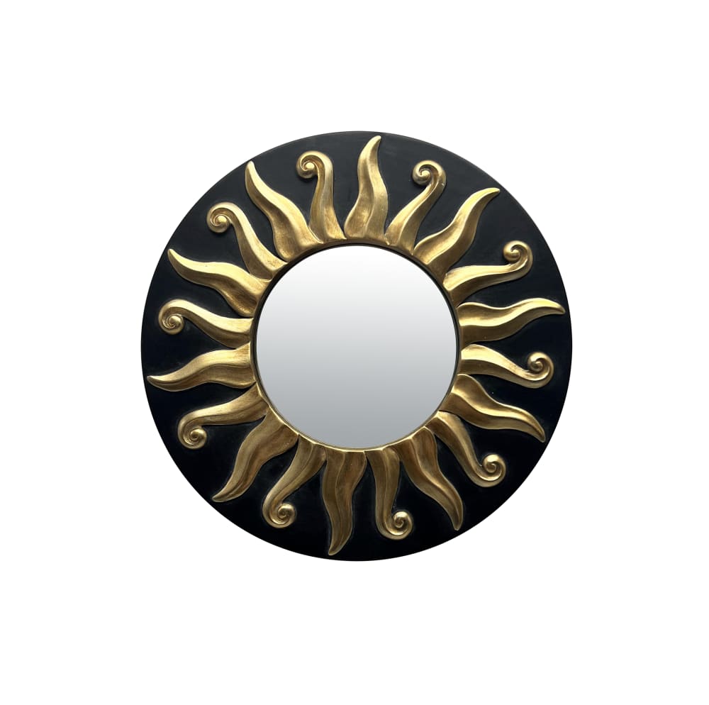 Miroir soleil noir doré diam 17,5cm