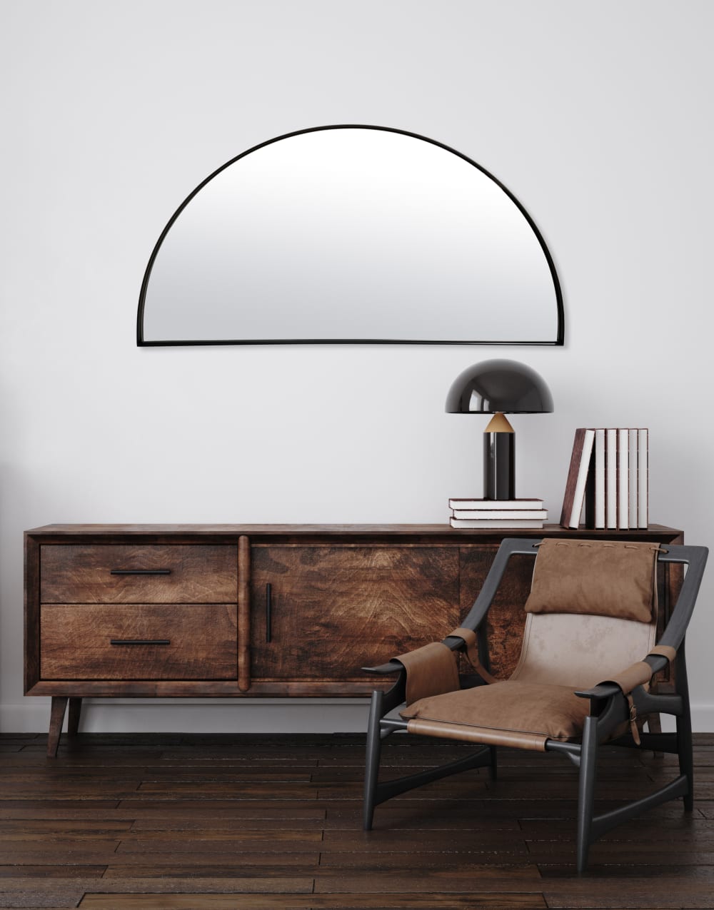 Miroir fin demi cercle 50x100cm noir