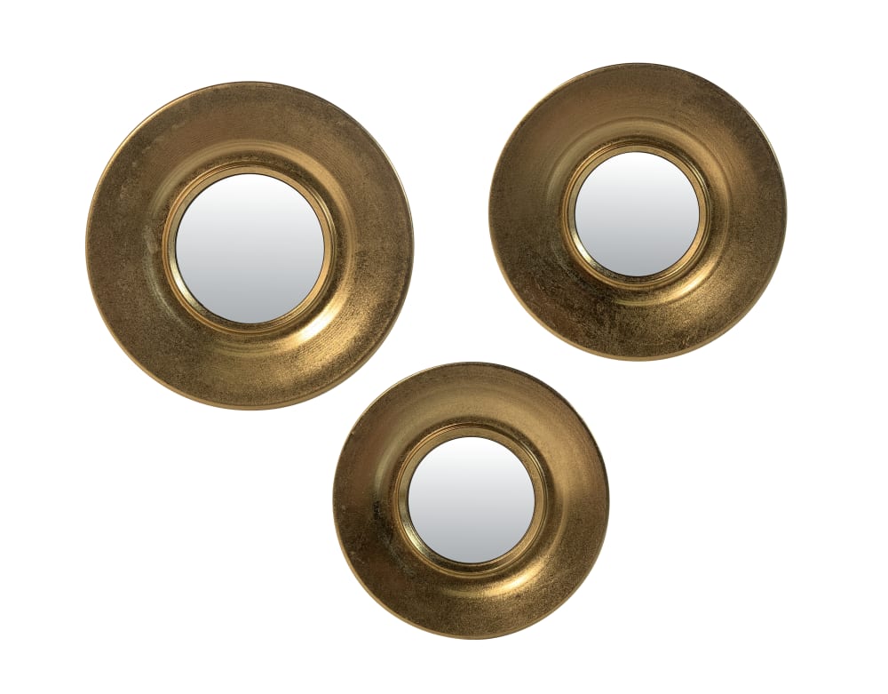 Lot de 3 miroirs métal ronds 30/26/24cm dore