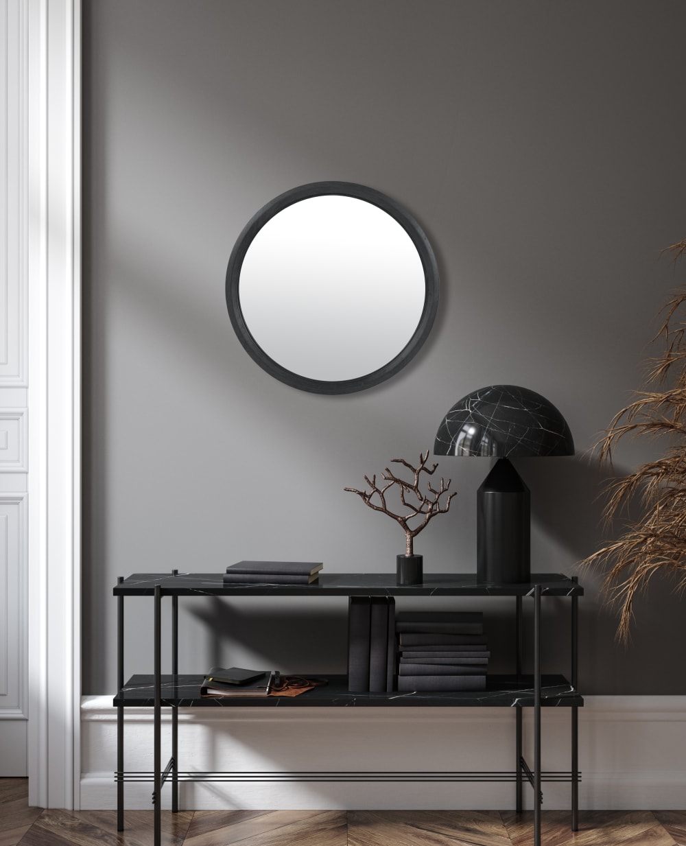 Miroir rond bois noir 42.5cm - Maisons du Monde