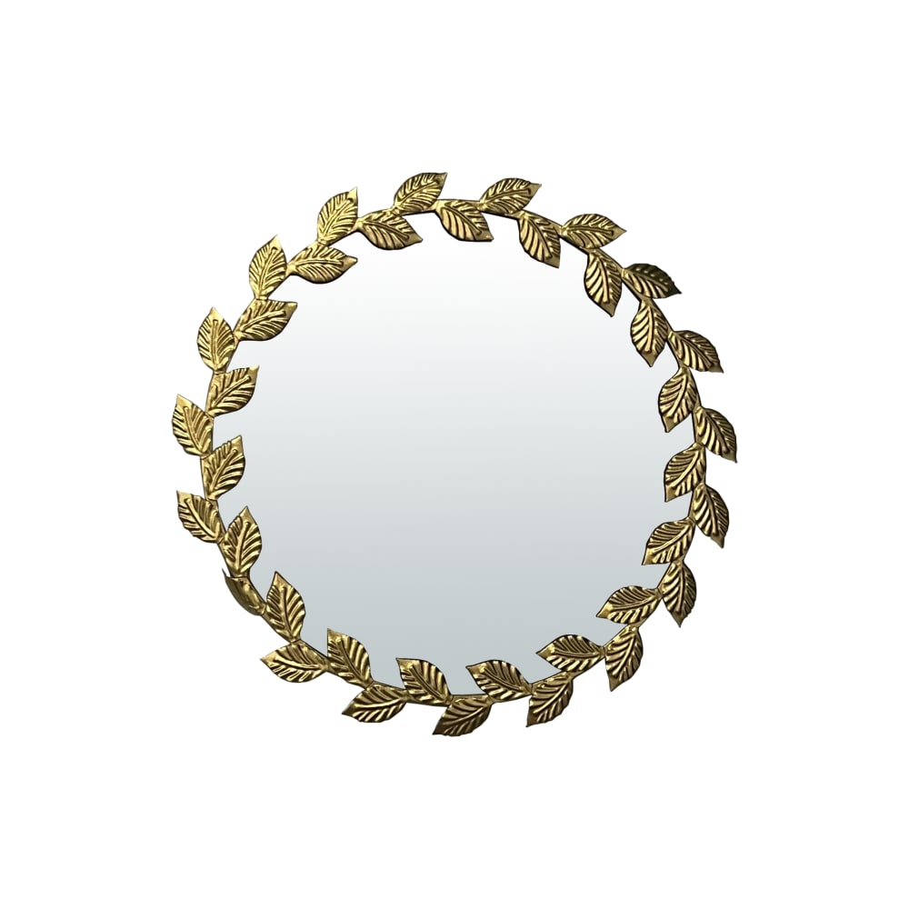 Miroir métal doré rond feuilles 45cm