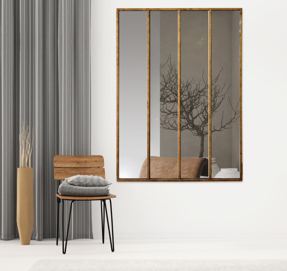 Miroir fenêtre 4 bandes métal doré 120x160cm - Maisons du Monde