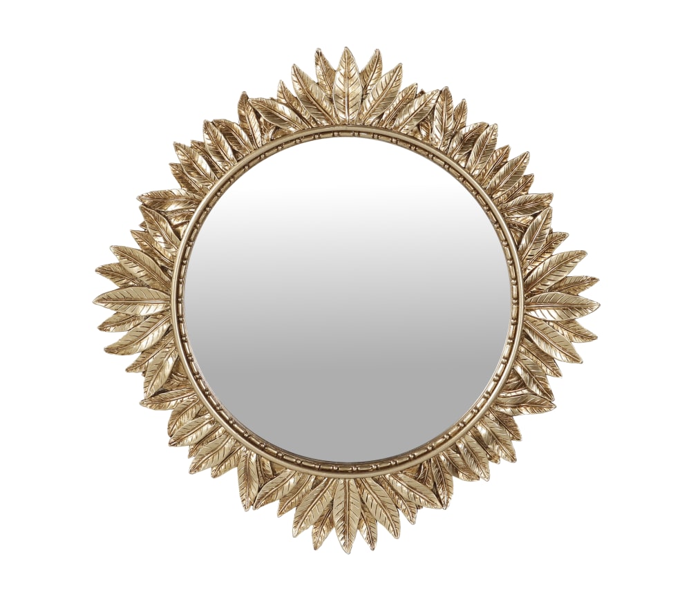 Miroir soleil feuilles doré 27.5cm