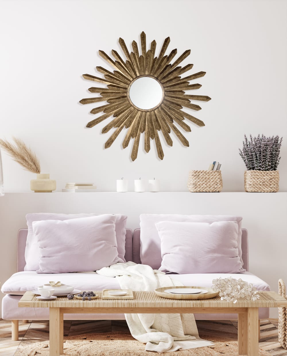 Miroir soleil métal 76cm dore
