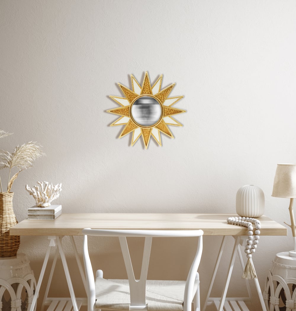 Miroir soleil convexe blanc et doré 28cm - Maisons du Monde