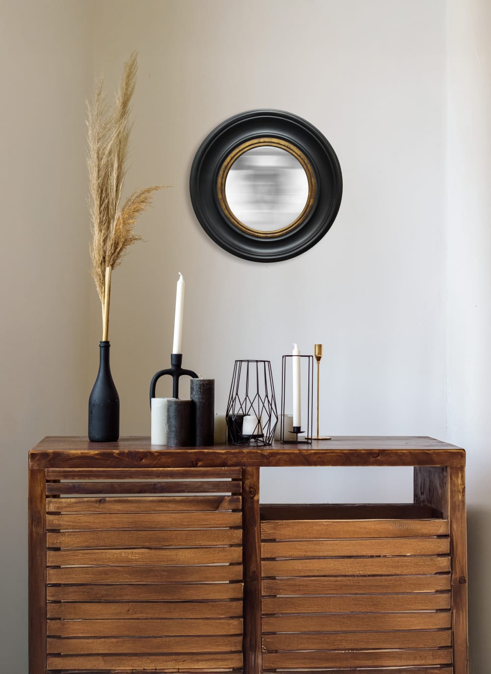 Miroir convexe noir doré 25.5cm int et 40.5cm ext