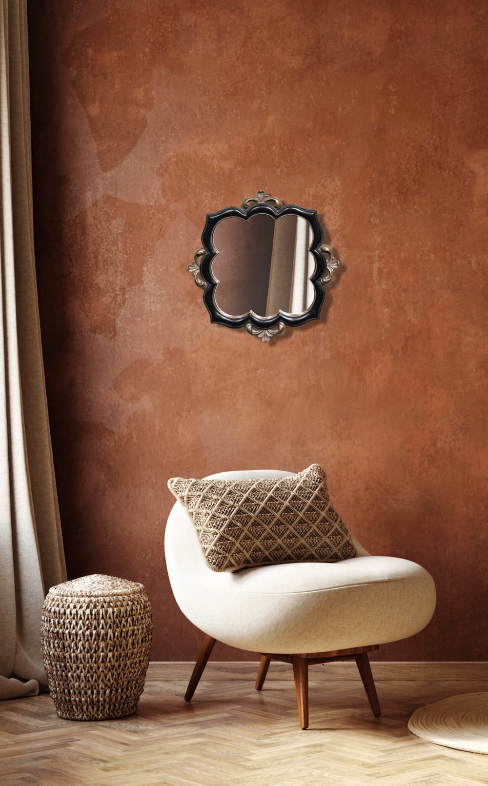 Miroir arabesque 29x29cm noir/dore