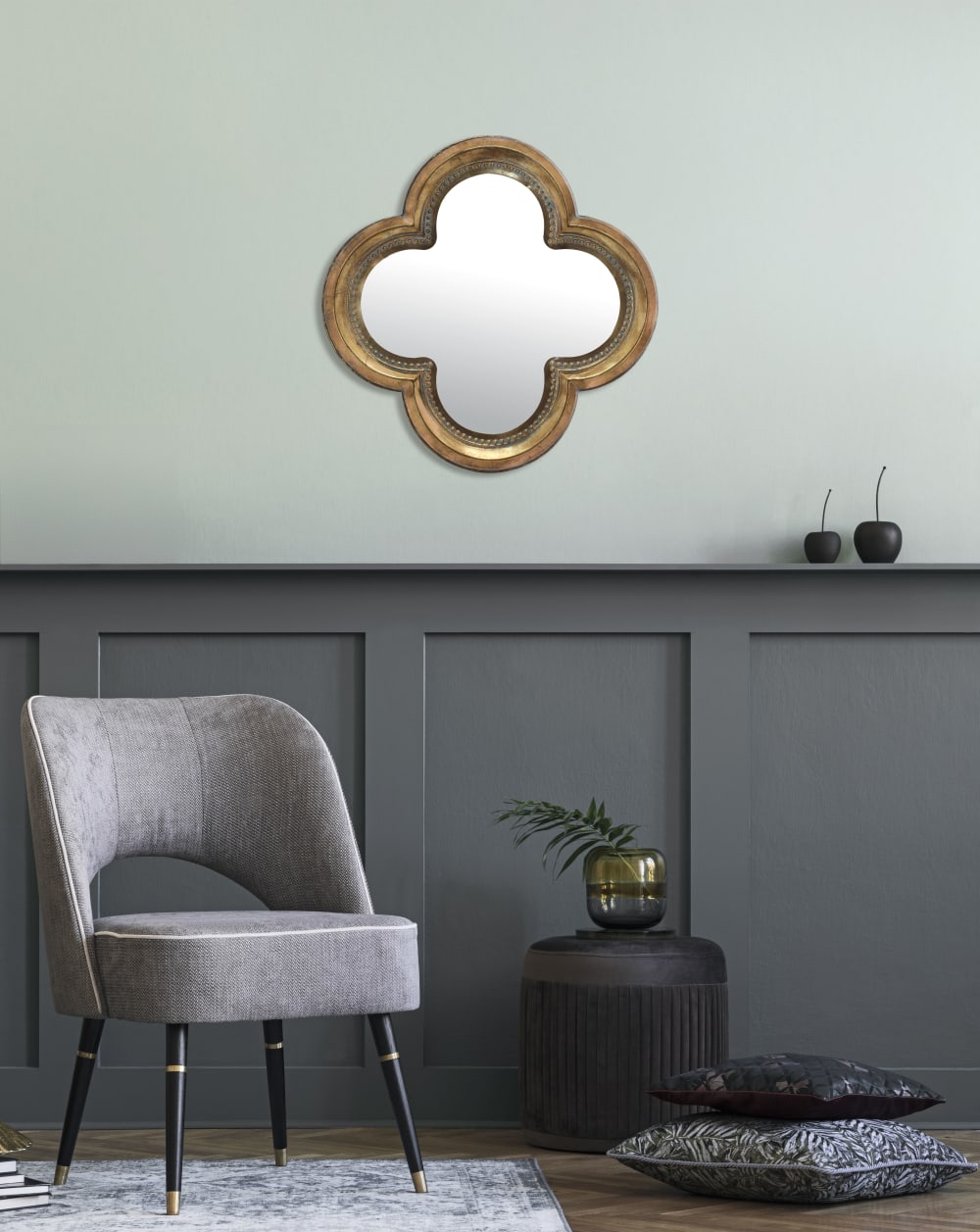 Miroir trèfle métal doré 66cm