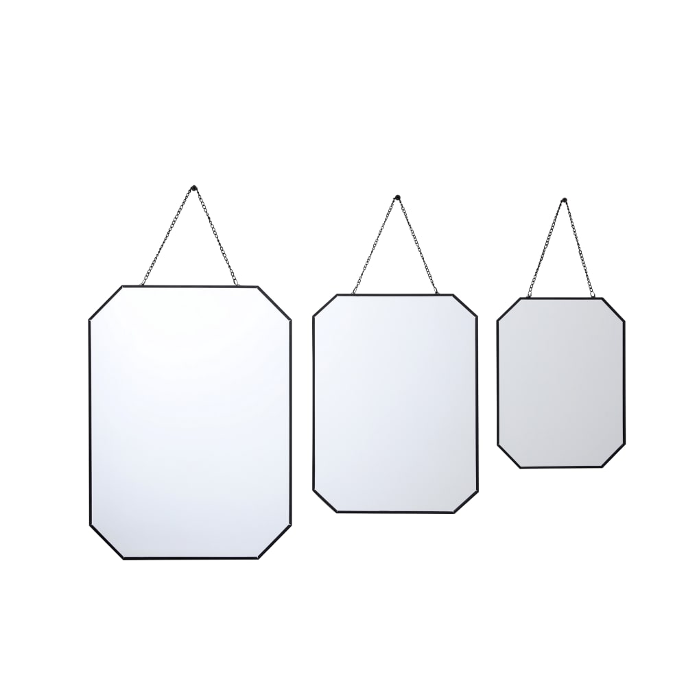 Lot 3 miroirs chaine métal noir 26x20/32x25/40x30cm