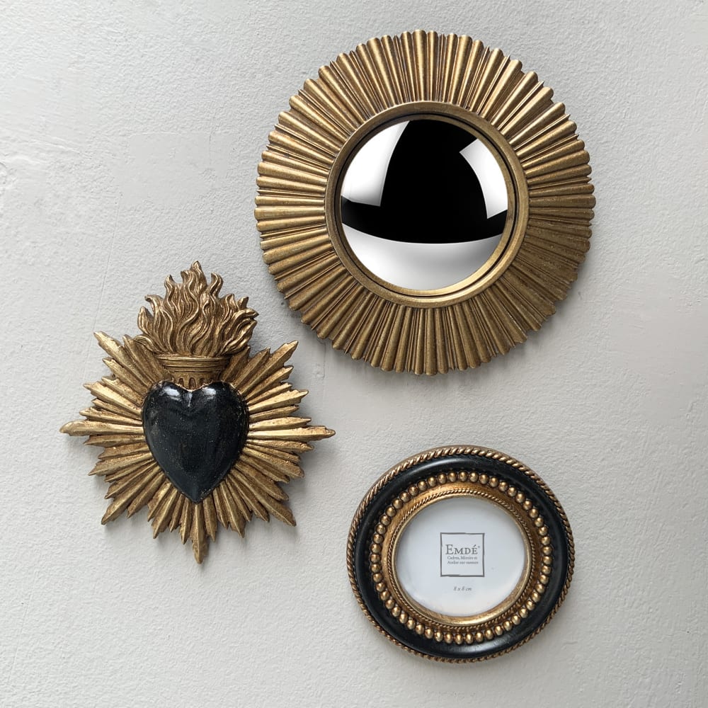 Lot ex voto, cadre perle et miroir convexe noir et doré - Maisons du Monde