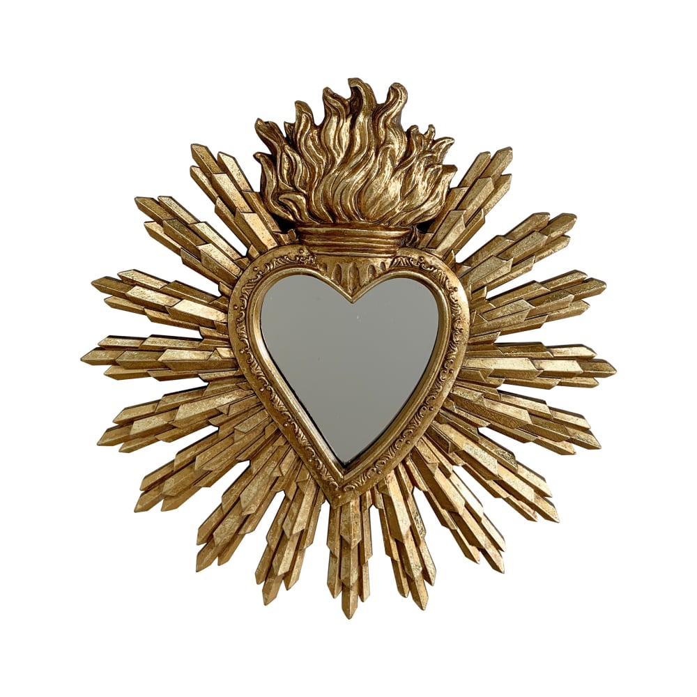 Déco miroir ex-voto coeur soleil 27x28cm dore