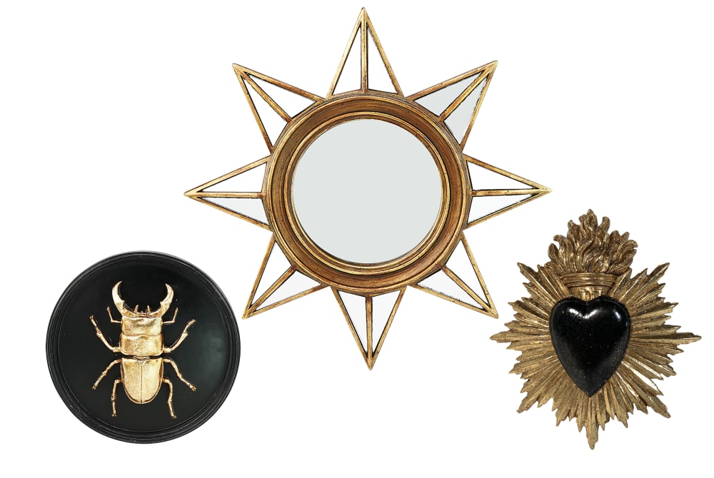 Lot ex-voto, déco insecte et étoile noir/dore