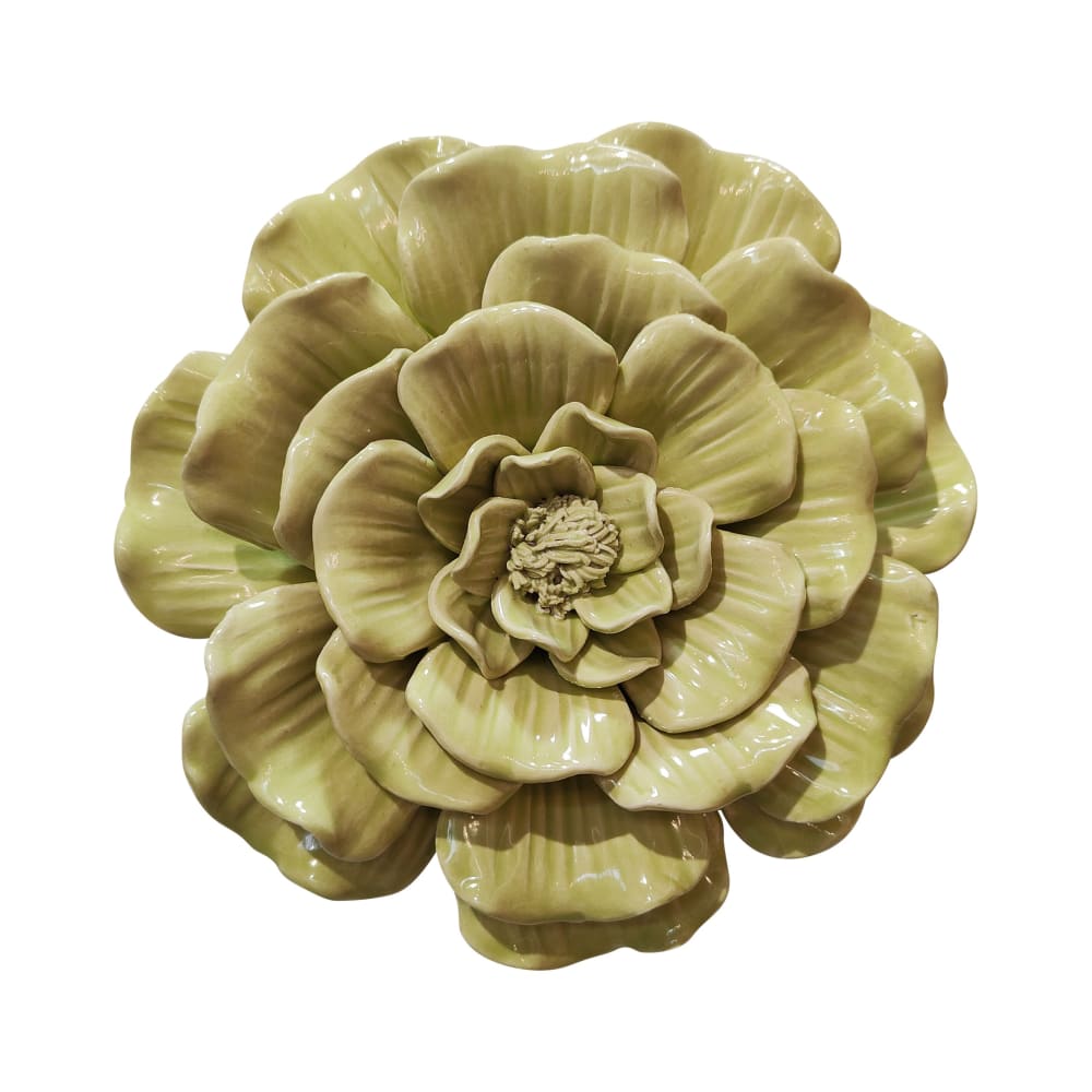 Déco murale fleur céramique 17.5cm vert