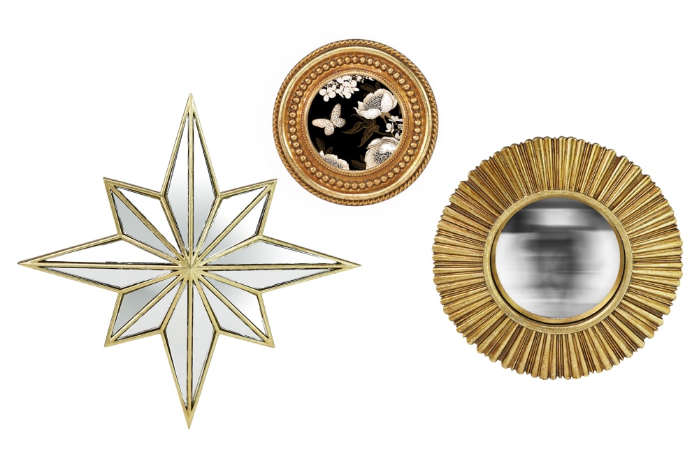 Lot étoile, miroir convexe et cadre perle doré