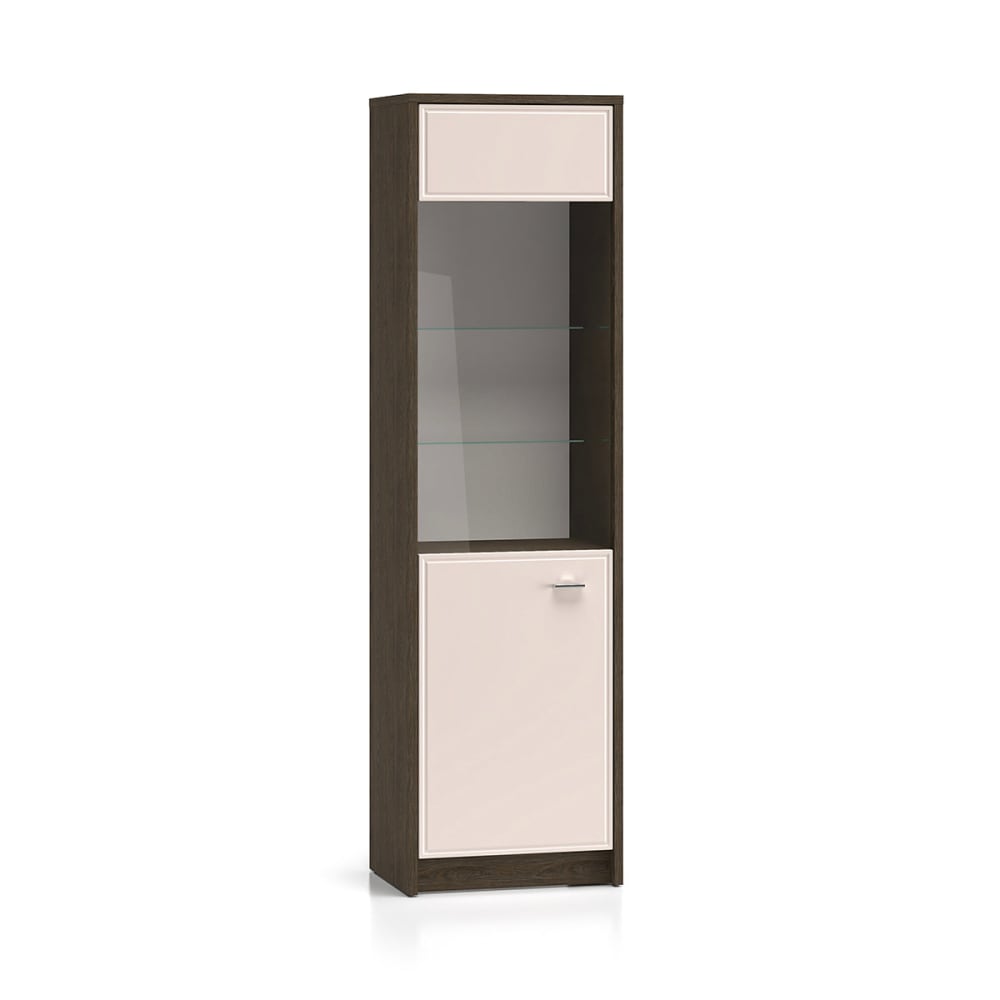 Petits meubles Vitrine 1 Tür MDF Kaschmir und Dunkles Holz Beige Spanplatte