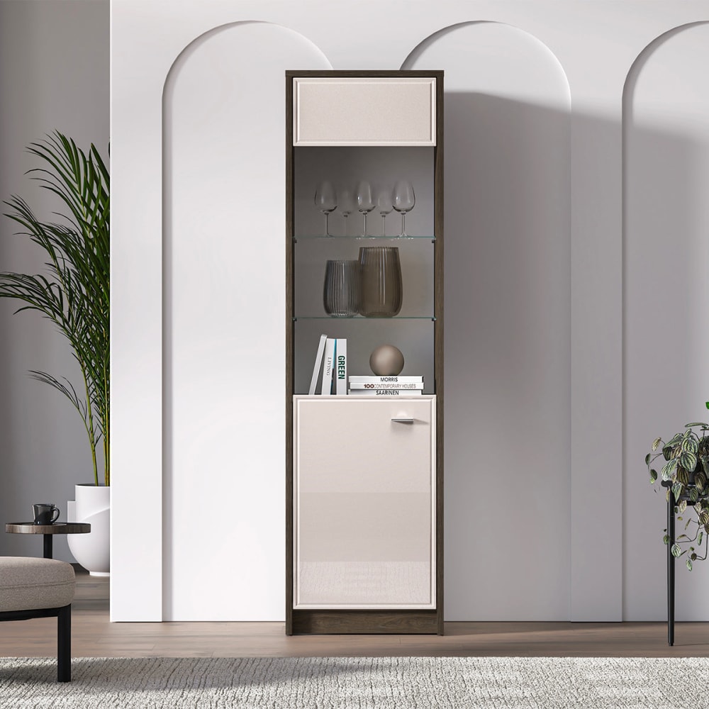 Vitrine 1 Tür MDF Kaschmir und Dunkles Holz - Maisons Du Monde